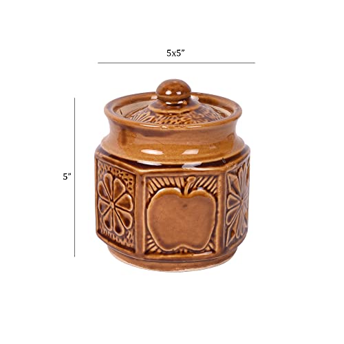 Image of AAKRITI ART CREATIONS Ethnic Martaban Set of 2 | Handcrafted Ceramic Pickle Jar & Mukhwas Box | Decorative Kitchen Storage Container & Jar Set | Aesthetic Dining Table Serving Set