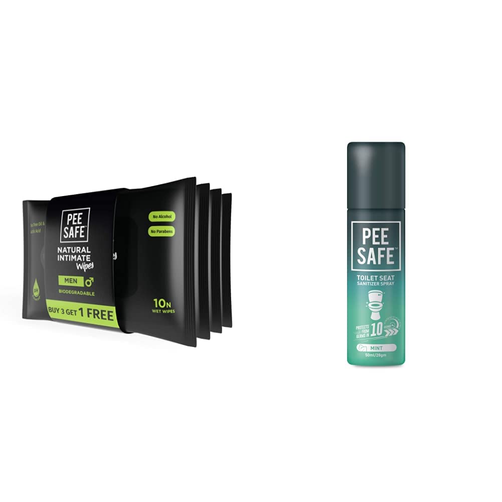 PEESAFE Intimate Wipes for Men 40 Wipes, 4 count & PEESAFE Toilet Seat Sanitizer Spray (50ml) - Image 1