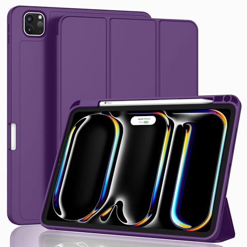 Image of ZryXal New iPad Pro 13 Inch Case (M5) 2025 / (M4) 2024 with Pencil Holder, Smart iPad Case [Support Pencil Pro and Pencil (USB-C)], Support Touch ID and Auto Wake /Sleep (New Dark Purple)