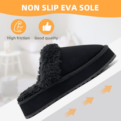 Fuzzy House Slippers for Women Indoor Outdoor Mens Ladies Platform Memory Foam Comfy House Shoes Fluffy Warm Cozy Bedroom Clogs 5