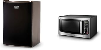 BLACK+DECKER BCRK25B Compact Refrigerator Energy Star Single Door Mini Fridge with Freezer, 2.5 Cubic Feet, Black & TOSHIBA EM131A5C-SS Countertop Microwave Ovens 1.2 Cu Ft, 12.4"