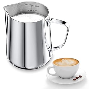 Newaner 600 ml melkkannetje om melk op te schuimen, 304 roestvrij staal, melkkan met meting Mark 12 oz voor barista, melk pitcher voor cappuccino, espresso, latte art, perfect voor koffieliefjes, zilver