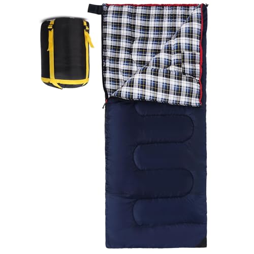 REDCAMP Cotton Flannel Sleeping Bag for Camping, 50F/10C 3-Season Warm and Comfortable, Envelope Blue 3lbs(75'x33')