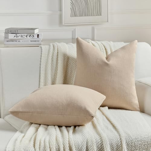 FUTEI Dusky Pink Chenille Decorative Throw Pillow Covers 22x22 Inch Set of 2,Soft Cozy Faux Linen Textured Cushion Case,Farmhouse Home Decor for Couch Living Room