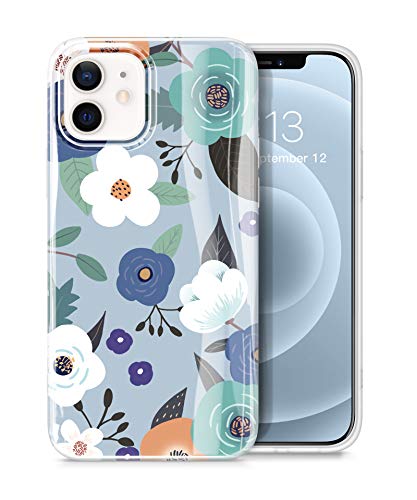 GVIEWIN Floral Case Compatible with iPhone 12/iPhone 12 Pro 6.1 Inch, Ultra Slim Thin Glossy Soft TPU Rubber Cover Flower Pattern Protective Case for Women Girls (Orchid/Periwinkle)