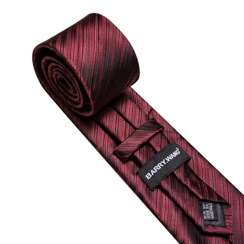 Image of Barry.Wang Man Stripe Ties Set Silk Woven Pocket Square Necktie Cufflinks Formal Party Business