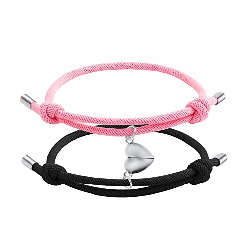 Couples Bracelets Matching Bracelets For Couples Love Bracelets Friendship Bracelet Heart Magnet Mutual Attraction, Eternal Love & Wish Gift (2Pcs Pink/Black) #TOP2