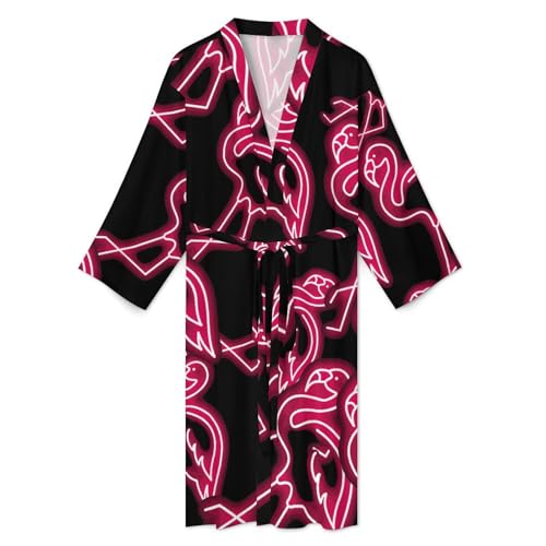 Flamingo Neon Mens Robe Long-sleeve Bathrobe Lightweight Nightgown Sleepwear for Spa Shower3
