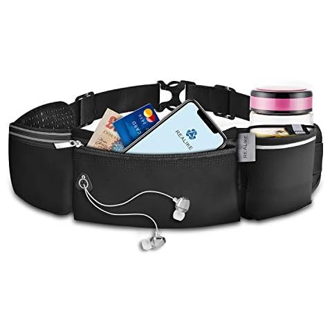 REALIKE Running Hydration Belt with Water Bottle holder, Double Pockets Running Waist Bag with Adjustable Strap for Marathon Fitness Training Hiking Fit for iPhone Xs Max Xr and Samsung phone series Cover