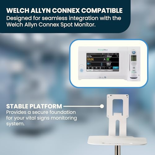 VivaDiagnostics Rolling Stand Vital Signs Monitor for WE 7000 Series Connex Spot, (Monitor NOT Included), Blood Pressure Cuff Basket, Work Surface, Adjustable Pole, and Cord Organizer - Thumbnail 5