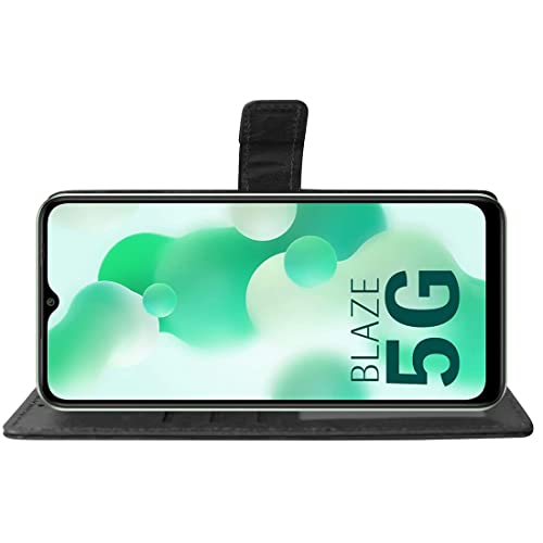 Image of Flip Cover Back Case for Lava Blaze 5G | Premium Leather Finish | Inbuilt Pockets & Stand | Flip Cover Back Case for Lava Blaze 5G (Black)