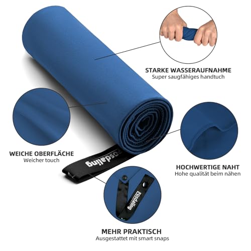 Fosdaling Mikrofaser Handtuch 3er Set（Groß 160×80cm und 2 Klein 80×40cm）, Schnelltrocknend Microfaser Fitness & Sport Handtücher, für Strandtuch, Badetuch, Sporthandtuch und Reisehandtuch (Marineblau)