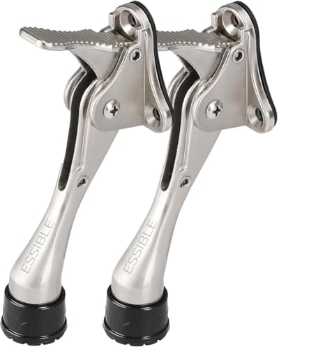 Essible Arrêt de Porte avec Commande au Pied Argent - Lot de 2 - Acier Inoxydable Support de Porte Convient à l'intérieur et l'extérieur Door Stopper pour Portes Légères et Lourdes - 13 x 4 cm