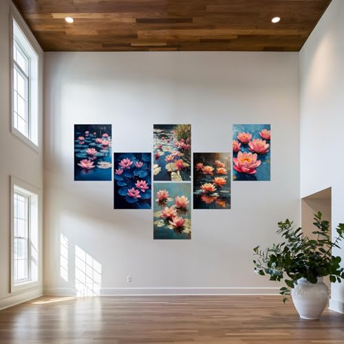 Image of SiddArtify Floral Wall Art Prints Set - Impressionist Lotus Flower Poster Decor for Living Room Bedroom Office - 8x12 inch Board Pack of 6