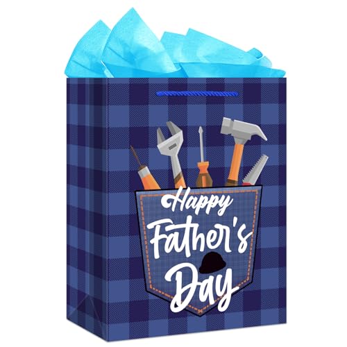 D4DREAM Fathers Day Gift Bag with Tissue Paper 11.5" Happy