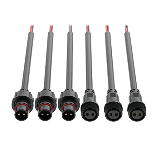 Hysmigor 2 Pin Electrical Connector 18AWG IP65 Male Female Connector 7.87in/20cm Extension Cable for Car,Truck,Boat,Indoor/Outdoor LED Strip Lights/String 22mm Nut Big Size 3 Pairs