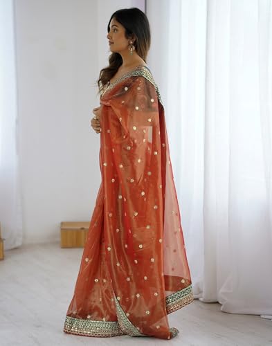 Image of SIRIL Women's Net Sequence Embroidered Saree With Unstitched Blouse