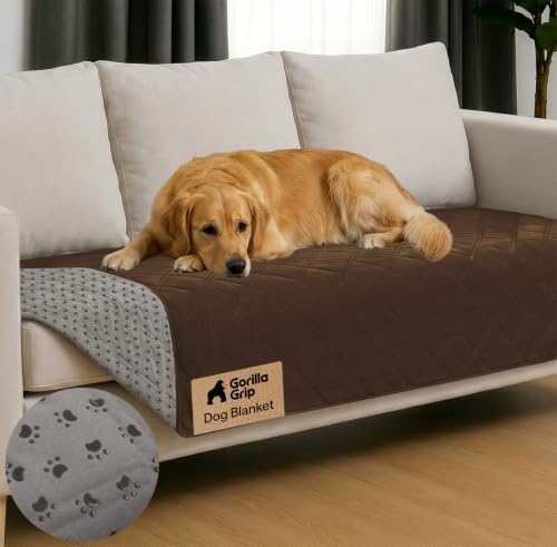 GORILLA GRIP® Waterproof Dog Blanket, Leakproof Couch Cover for Dogs, Silicone Grip Backing, Protects Sofa, Sectional, Bed, Crate, Car & RV, Tear-Resistant Washable Senior Pet Blanket, 30x70 Brown