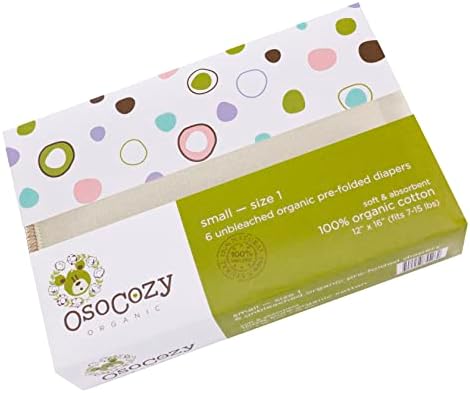 OsoCozy Organic Cotton Prefold Cloth Diapers (6pk) - Super-Soft, Thick, Absorbent, Durable and Ecologically Friendlier.