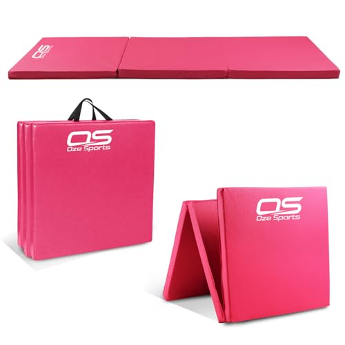 Gymnastic Tumble Exercise Mat Non Slip PU Leather Surface High Density Polyether Material 6FT Long Tri Folding Crash With Carry Handles perfect for gymnastics yoga Pilates (Pink)