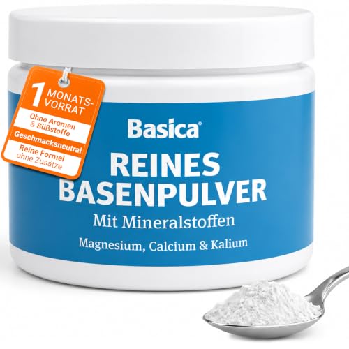 Basica® reines Basenpulver mit Mineralstoffen zum Auflösen in Wasser | für eine normale Säure-Basen-Balance | vegan laktosefrei & ohne Zucker | verschiedene basische Mineralien und Spurenelemente 240g