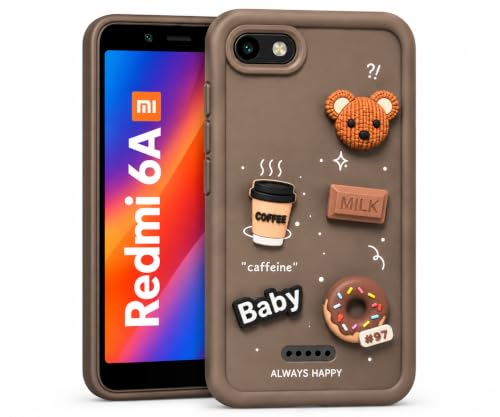 Image of Bintage Back Cover Compatible for Redmi 6A | Cute Fun Ball | 3D Taddy Smiley Coffee | Milk Case | Full Body Protection - Brown