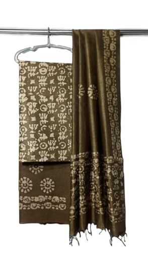 Image of STB-SILK TEXTILES BHAGALPUR Women's Cotton Silk Handcrafted Batik Print Unstitched Salwar Suit Dress Material With Duputta (Maroon)