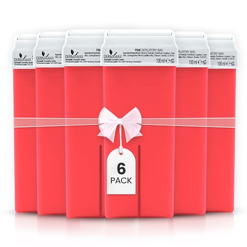 DERMAWAX Roll-On Wachspatronen 6x100 ml Pink Made in Italy Warmwachs Nachfüllset Kompatibel mit allen 100 ml Wachserwärmern Für Beine Arme Rücken & Brust Cremige Konsistenz