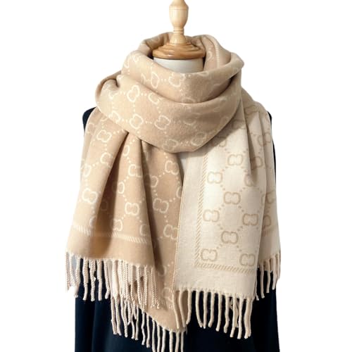 JIAHAOS schal Damen Frauen Simulierte Kaschmirschal Warm Im Winter Lange Dicke Kaschmir Touch Quasten Fashion Colper Checker Schalschalel-Khaki