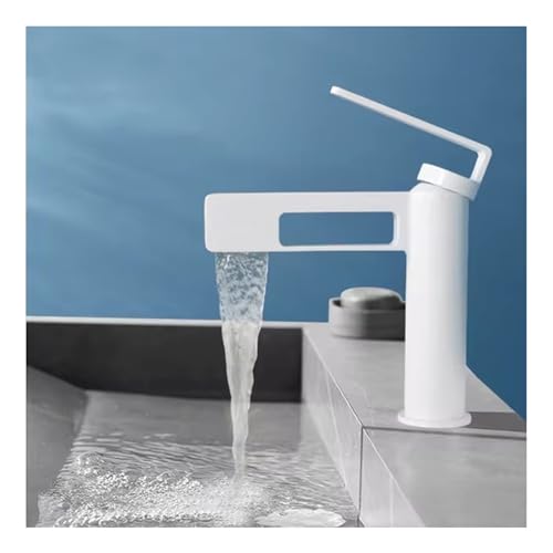 Robinet cascade pour lavabo de salle de bain mitigeur monotrou en laiton chromé au design moderne creux