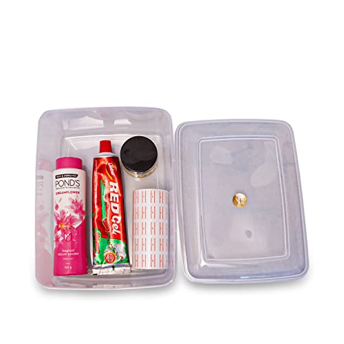 Image of Sthavir Premium Rectangle Plastic Storage Boxes, Transparent Containers, Medium Boxes for Jewellery /Medicines /Stationery /Cosmetics / Accessories (LXBXH- 22 x 17 x 9 cm) (Pack of 3) (Size No. - 5)