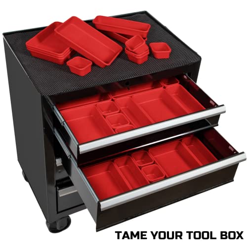 Onreva Tool Box Organizers And Storage Trays, Tool Cabinet Drawer Dividers, Rolling Tool Chest Bins, Toolbox Tray Kit For Hardware And Small Tools, 24Pcs Thick Red Trays #TOP5