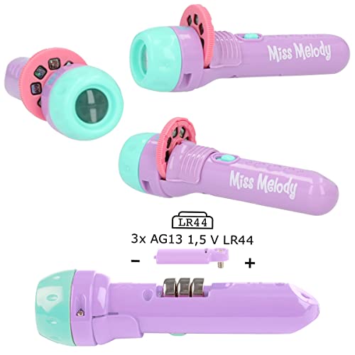 Depesche 12058 Miss Melody - Taschenlampe für Kinder mit 3 austauschbaren Projektoren und jeweils 8 Pferdemotiven, mobiles Leuchtmittel für Wandbilder inkl. Batterien