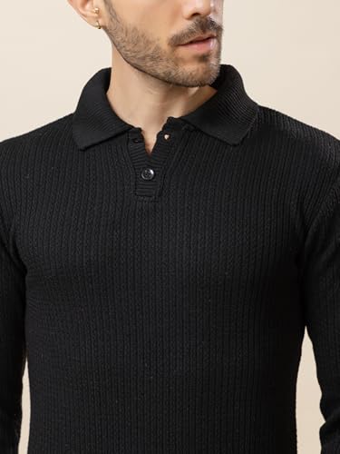 Image of TYSORT Men's Knitted Polo Sweater Casual Full Sleeve Pullover Sweater with Button Collar