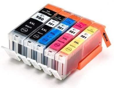 Lot De 5 Cartouches D'encre Compatibles Canon PGI-580 XL Et CLI-581 XL - Couleurs Cyan, Jaune, Magenta, Noir, Tricolore - Neuf