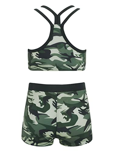 Kids Girls 2 Piece Sports Gymnastics Dance Outfits Crop Tank Top with Booty Shorts Active Workout Sets Camouflage 14 Years2