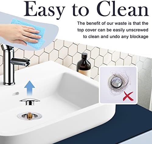 Hapilife Pop up Waste for Bathroom Sink Modern Chrome Click Clack Sprung Plug Waste for Basin Slotted with Overflow