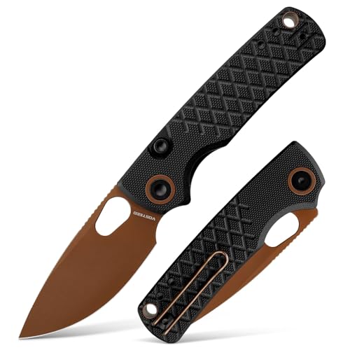 Image of Vosteed Porcupine EDC Pocket Knife - 2.99 inch 14C28N Copper Dune Blade - Top Liner Lock, Black G10 Pattern Handle - Camping, Hiking Knives - A2622