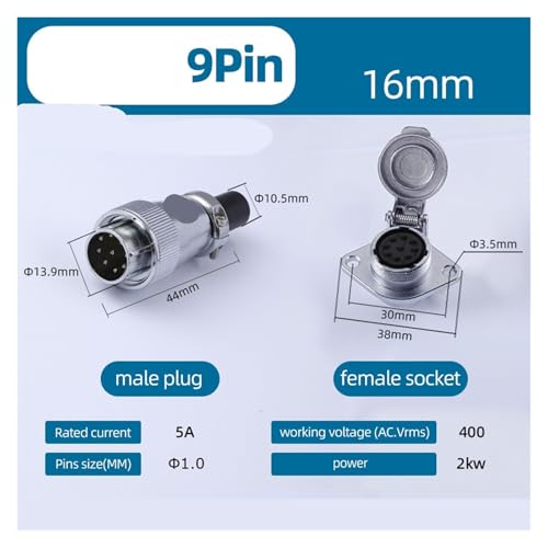 Conector WS16 de 9 pines macho y hembra para chasis de paneles de control y cables de datos 4