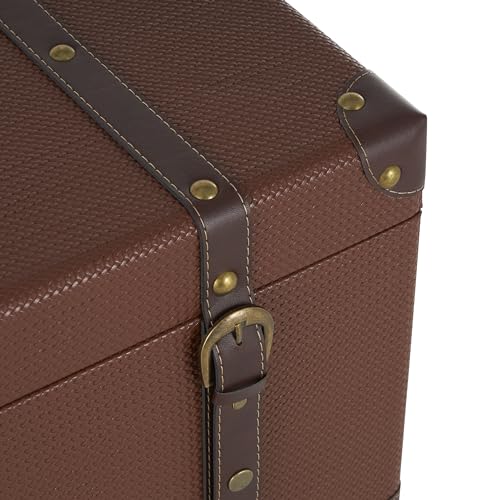 Image of Deco 79 Wooden Decorative Trunk Vintage Studded Woven Storage Decorative Large Boxes with Brown Buckle Straps, Set of 3 Storage Trunks 24 inch, 21 inch, 18 inchH, Multi Colored