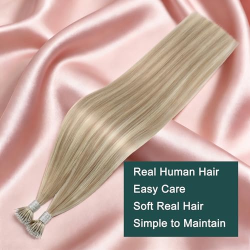 Image of Easyouth Nano Hair Extensions Human Hair Blonde Nano Ring Hair Extensions Human Hair Highlight Ash Blonde and Blond Nano Loop Hair Extension Comfortable 24 Inch 50G 50S Invisible Nano Extension Remy
