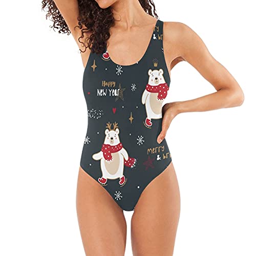LDIYEU Simpatico Orso Polare Natalizio Costume da Bagno Donna Un Pezzo Monokini Costume Intero Sexy Abbigliamento da Spiaggia per Estate Ragazza
