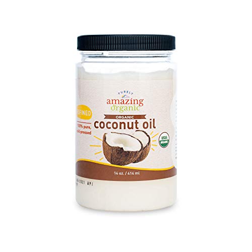 Purely Amazing Organics - Certified Organic Refined Coconut Oil (14 Ounce) Non-GMO Cold Pressed, Great for Skin, Hair and Cooking