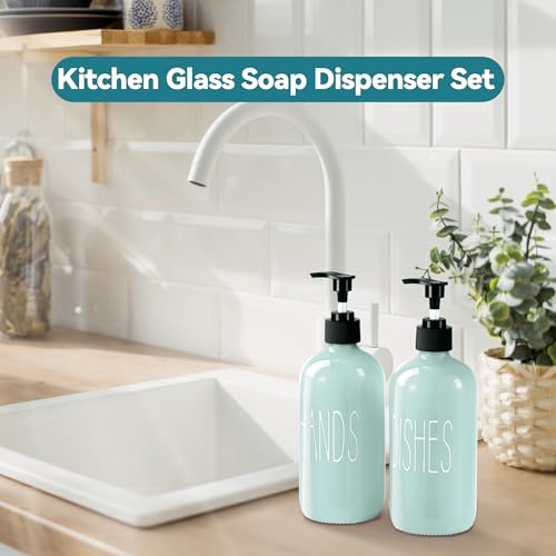 Image of COHOSEGE Glass Soap Dispenser Set 2 Pack,16 Oz Dish Soap Dispenser for Kitchen Sink,Green Kitchen Accessories and Kitchen Decor,Green Decorations and Kitchen Utensils for Kitchen