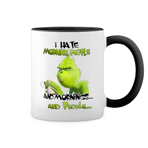 I hate morning people and mornings and people grinch Blanca taza de café con RIM Negro y manija Mug