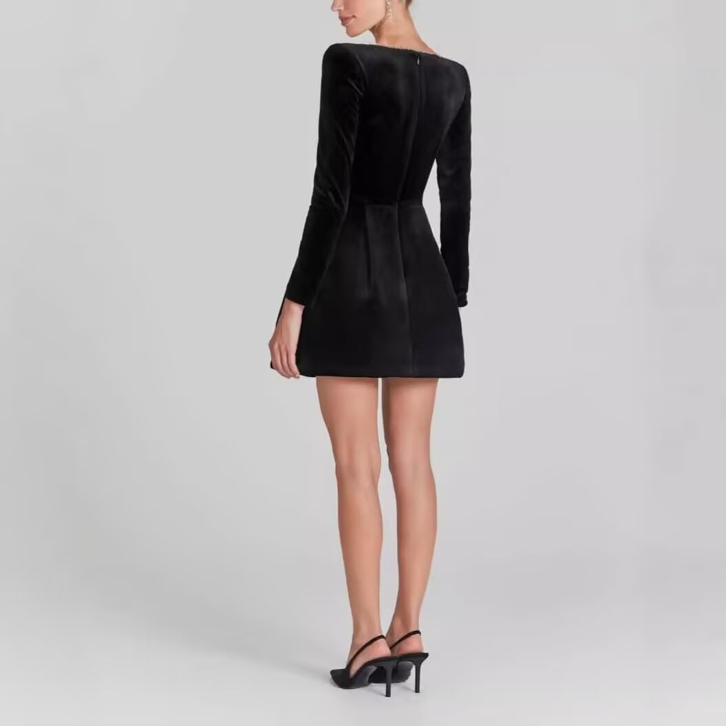 Robes de mariée à col carré en cristal pour femmes Robes courtes élégantes à col carré parsemées de diamants Robes de mariée courtes à manches longues avec poche