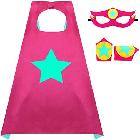 iROLEWIN Superhero Boys-Girls-Cape and Mask for Kids Super Hero Dress up Costume Halloween Party Favors Double-Sided (Rose yellow green)