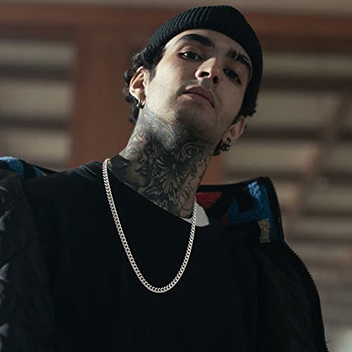 Birthday Gifts For Men Silver Necklace For Men Cuban Link Chain Hip Hop Mens Necklace Unique Delicate Anniversary Valentine's Day Gifts For Boyfriend From Girlfriend Stainless Steel 18 Inch Chain #TOP1