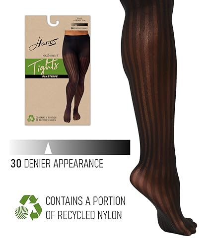 Hanes EcoSmart Openwork Stripe Women's Fashion Tights, Control Top, Sheer Toe, Black3