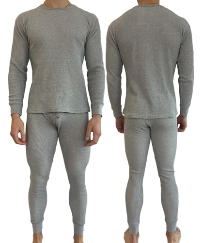 BROOKLYN VERTICAL Mens 2-Piece Waffle Thermals Set | Long Sleeve Shirt, Pants | Thermal Base Layer Set for Cold Weather